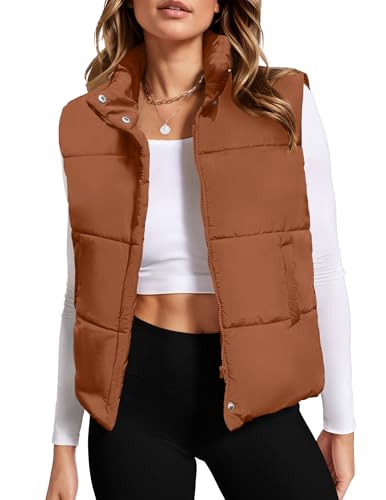 Zeagoo Puffer Vest Women Stand Collar Sleeveless Fall Jackets Zip Up Puffy Outerwear Quilted Gilet Winter Pocket Outfits