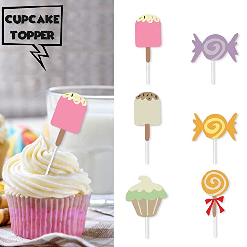 18Pcs Glitter Candyland Sweet Dessert Cupcake Topper Lollipop Candy Theme Decor Supplies Baby Shower Boys Girls Happy Birthday Party Decorations #TOP1