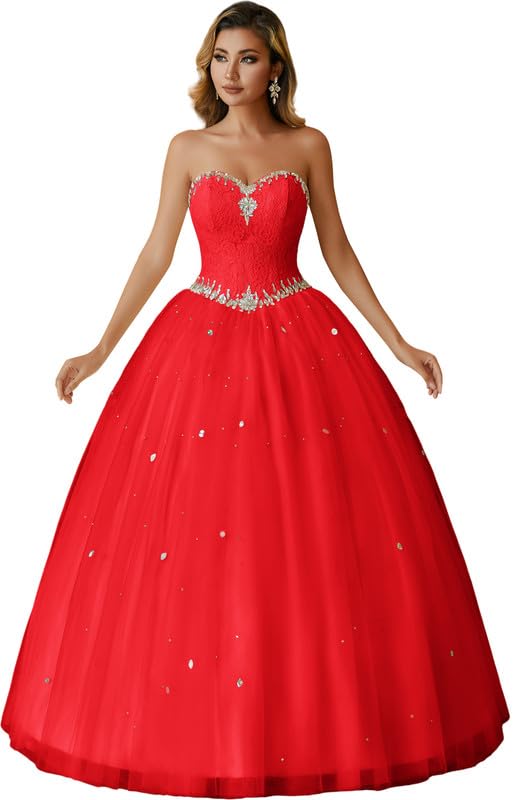 Image of Likedpage Women's Sweetheart Ball Gown Tulle Quinceanera Dresses Prom Dress