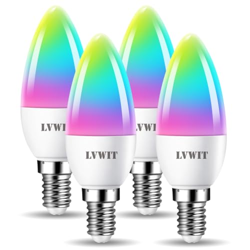 LVWIT Smart Light Bulb, WiFi Chandelier LED Bulb, E12 Base, 4.9W, 470Lm, 4Pk, Color Changing, Dimmable, Compatible with Alexa, Google Home, No Hub Required, B11, Warm White, 50000hrs Life