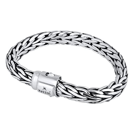 kuzzoi 925 Sterling Silver Round Byzantine Bracelet for Men, Length 8,27 inch - 9,05 inch, Width 0,35 inch, 1.83 oz2