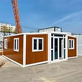 Moderna casa prefabricada con marco de acero con porche, cabina modular...