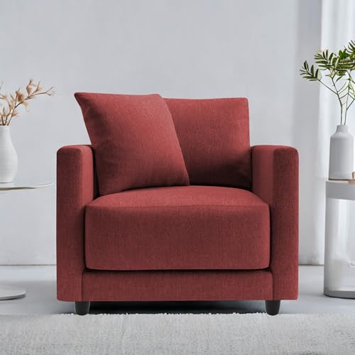 Image of Casaliving Dominic 1 Seater Sofa Set for Living Room (Maroon Fabric) Premium Fabric Sofa