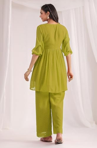 Image of Janasya Women's Dobby Georgette Self Design Gathered Co-ord Set