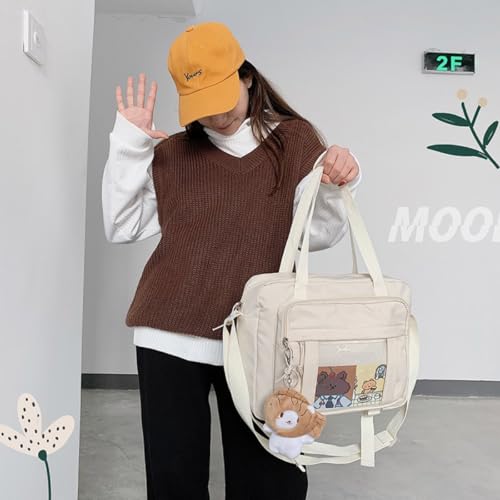 Image of Kawaii Crossbody Ita Bag for Women with Pin & Plush Bear - Japanese Messenger Bags Y2K Shoulder Purse