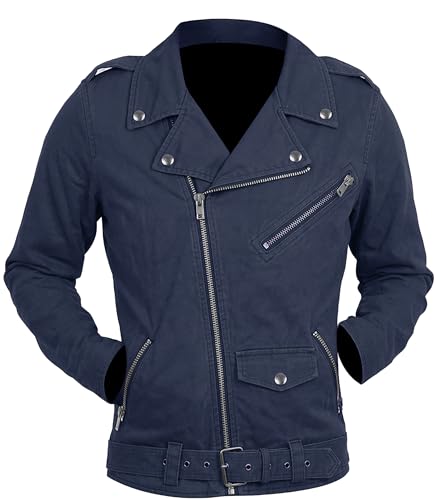 Image of Summer Lightweight Canvas Breathable Cotton Jacket For Men | Punk Gothic Brando Biker Coat Classic Rock Streetwear Belted Jacket