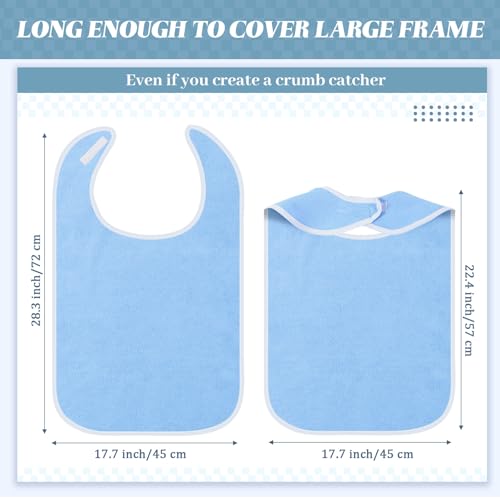Funnysoft 12 Pack Adult Bibs for Men Women Washable Adjustable Elderly Bib with Hook and Loop Sticker for Old Disabled Eating(Light Gray, Blue)