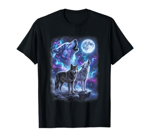Image of Cosmic Space Wolf Wolves Family Howling At Moon Animal Men T-Shirt