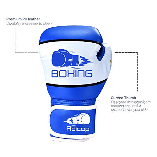 Adicop Kids Boxing Gloves For 4-12 Years Old Youth Boys Girls Boxing Training Gloves Sparring Boxing Gloves For Punching Bag Kickboxing Muay Thai Mma (Blue) #TOP2