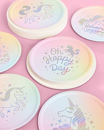 Xo, Fetti Unicorn Paper Plates - 24 Pk, 9" | Unicorn Birthday Party Supplies, Oh Happy Day Baby Shower, Magical Party Favors #TOP4
