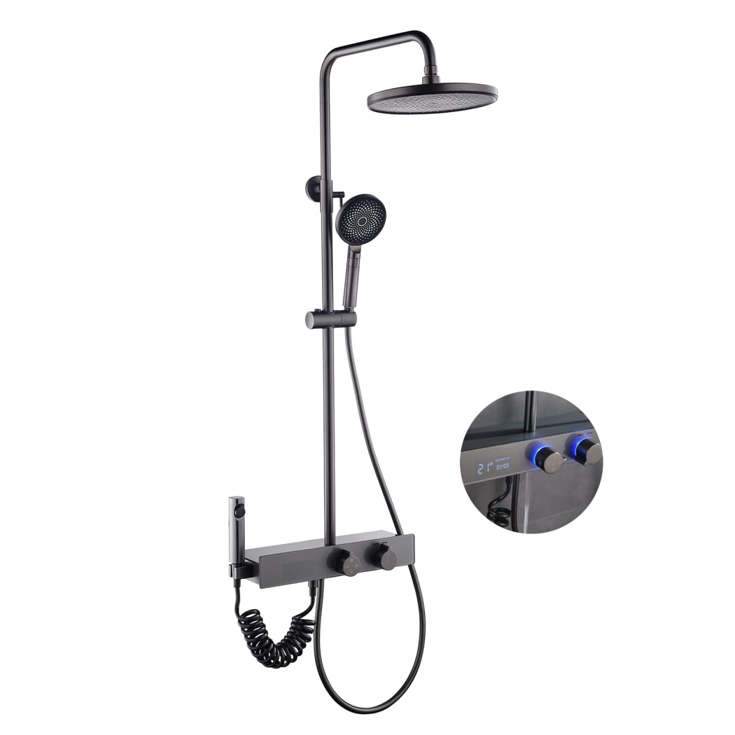 Cyfrowy wyświetlacz LED 9-calowy system prysznicowy z deszczownicą, zestaw baterii prysznicowych naściennych, mosiężny zestaw prysznicowy z głowicą prysznicową, wylewką do wanny, 3 modna
