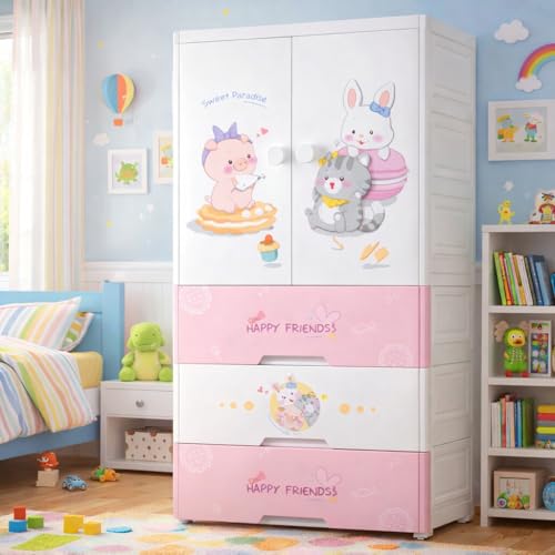 Image of Multipurpose Stackable Plastic Cupboard Drawer for Clothes Storage, Almirah for Clothes, Foldable Wardrobe Cabinet Organizer for Office, Kitchen, Bathroom (Sweet-Heart)