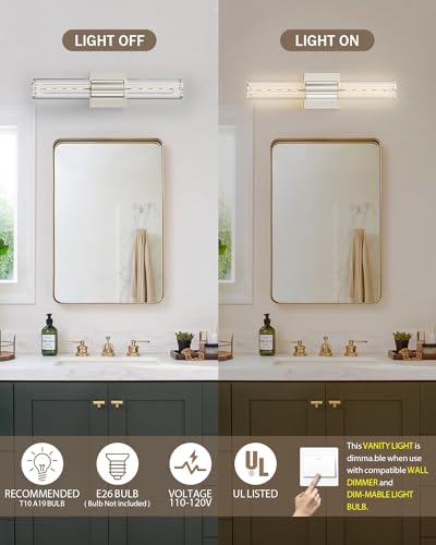 Image of 2 Pack Brushed Nickel Bath Vanity Light Fixtures, Indoor Wall Sconce Light with Cylinder Clear Glass Shade, Modern E26 Elegant Bathroom Wall Mounted Lighting for Bedroom Living Room Porch