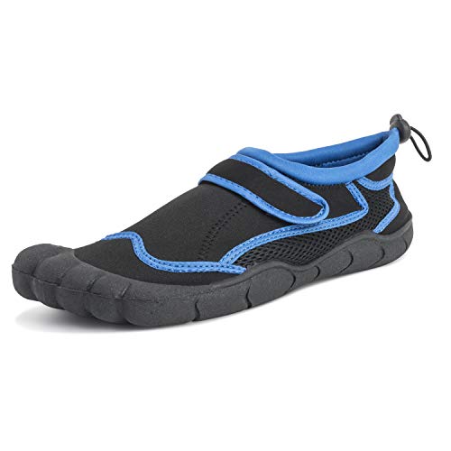 Aqua Shield Hommes Semelle en Caoutchouc Le Surf Poids Léger Eau Nager Plage Bassin Mer des Chaussures - Noir/Bleu - EU46/ UK12 - DR0048 Cover