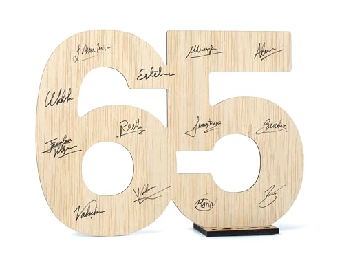 CONTRAXT Tarjeta felicitacion 65 cumpleaños. Regalo detalles libro de firmas alternaivo decoracion original fiesta 65 años feliz cumpleaños hombre mujer mama abuela papa abuelo