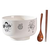 RWSDAFDP Anime Ceramic Ramen Bowl 3PS Set Large Capacity Ramen Bowl With Chopsticks and Spoon White-1, one-1