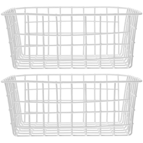 Housoutil Organizador para Congelador 2 Unidades Cesta Metálica Blanca 28X215X12 CM Cestas de Alambre para Almacenamiento de Frutas y Verduras Refrigerador y Despensa