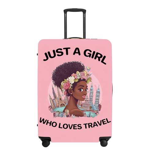 Image of inchJust a Girl Who Loves Travel inch Luggage Cover, City Explorer Suitcase Protector, Waterproof Anti-Theft Design, Wanderlust Gifts for Women