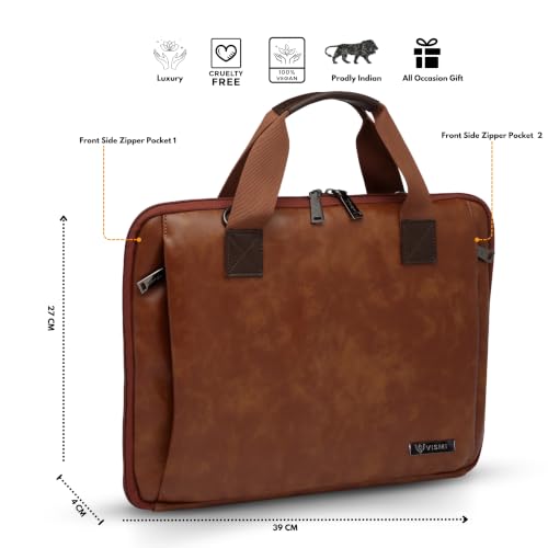 Image of VISMIINTREND Stylish Leather Laptop Bags for Men & Women | Office, Messenger, Shoulder, Handbag | Fits 13 inch,14 inch, 15.6 Inch Laptops, Macbook | Corporate Gifts for Men, Clients, Employees