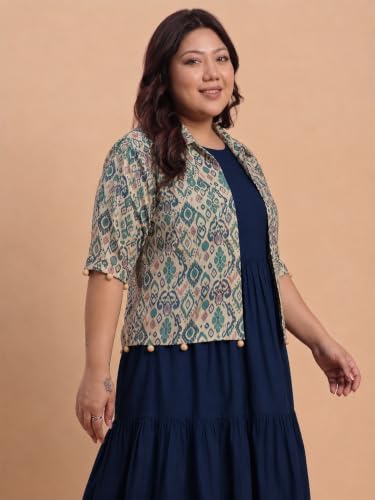Image of Azira Women Rayon Solid Fit & Flared Dress with Printed Jacket | Perfect for Casual outings, Parties Rayon Fabric|