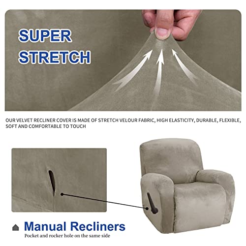 XINEAGE 4 Pieces Velvet Recliner Slipcover Stretch Recliner Chair Cover with Side Pocket Anti-Slip Fitted Recliner Cover Couch Furniture Protector with Elastic Bottom (Recliner - Image 4
