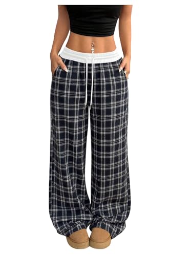 Image of SOLY HUX Women's Plaid Checkered Pants Flannel Pajama Pants with Pockets