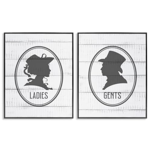 Vintage Restroom Rustic Sign, 11 x 14 Inch Framed Giclée Print Set
