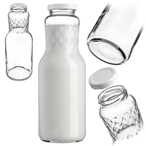 KADAX Bouteilles de lait 1 l avec bouchon à vis, bouteilles vides à grande ouverture pour remplir le lait, bouteilles en verre avec couvercle, bouteille à...
