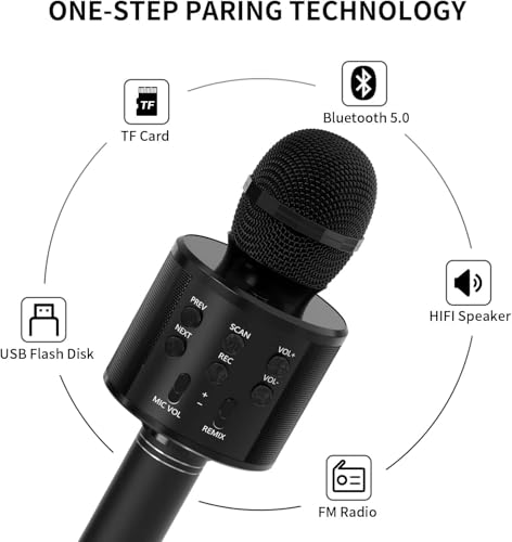 Image of Mahadevs Toy Advance Handheld Wireless Singing Mike Multi-Function Bluetooth Karaoke Mic with Microphone Speaker for All Smart Phones (Color Black)