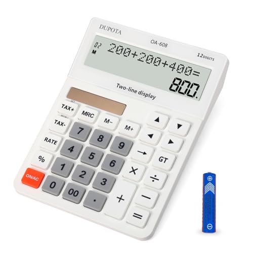DUPOTA Taschenrechner Tischrechner Große Tasten 2 zeilig Extra Großes Display 12-stelliger Tischrechner Bürorechner Steuerberechnung Große Größe (OA-608)