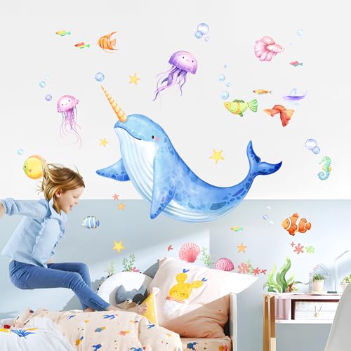 Under The Sea Wall Decals, Whales Jellyfish Conch...