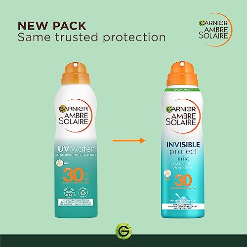 Garnier Ambre Solaire SPF 30 Transparent Sun Cream Spray, Quick Dry, High Sun Protection Factor 30, Water Resistant Sunscreen, Aloe Vera, UVA & UVB Protection, Invisible Protect Mist, 200 ml - Image 3