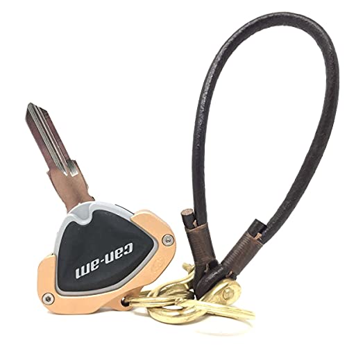 Image of Key Holder for CAN AM Spyder F3 RT RT-S ST RSi Accessory Key Hole Cover Orange with Dark Leather Strap Ver3.0