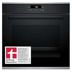 Bosch HBA272BB3, Stiftung Warentest GUT (2,0)*, Serie 4 Einbau-Backofen 60 x 60 cm, Pyrolyse-Selbstreinigung & Hydrolyse, LED Touch Control, 3D-Heißluft, 10 Automatikprogramme, Schnellaufheizung