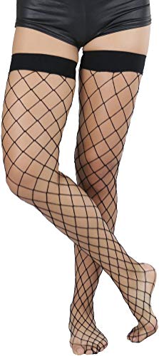 Image of ToBeInStyle Women's Diamond Large and Fine Fence Net Fishnet Nylon Thigh High