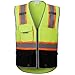 3C Products SV3700 Class 2 Hi Vis Safety Vest Reflective Strip wOrange Zipper iPad Pocket Neon Green Yellow Lime Black Bottom, L