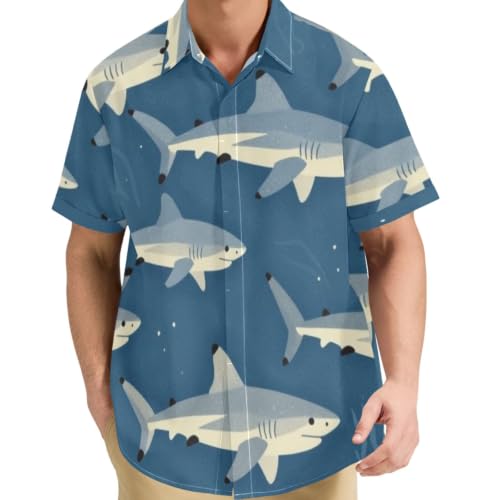 Chemise décontractée homme GuoChe style hawaïen bleu océan imprimé requin taille S