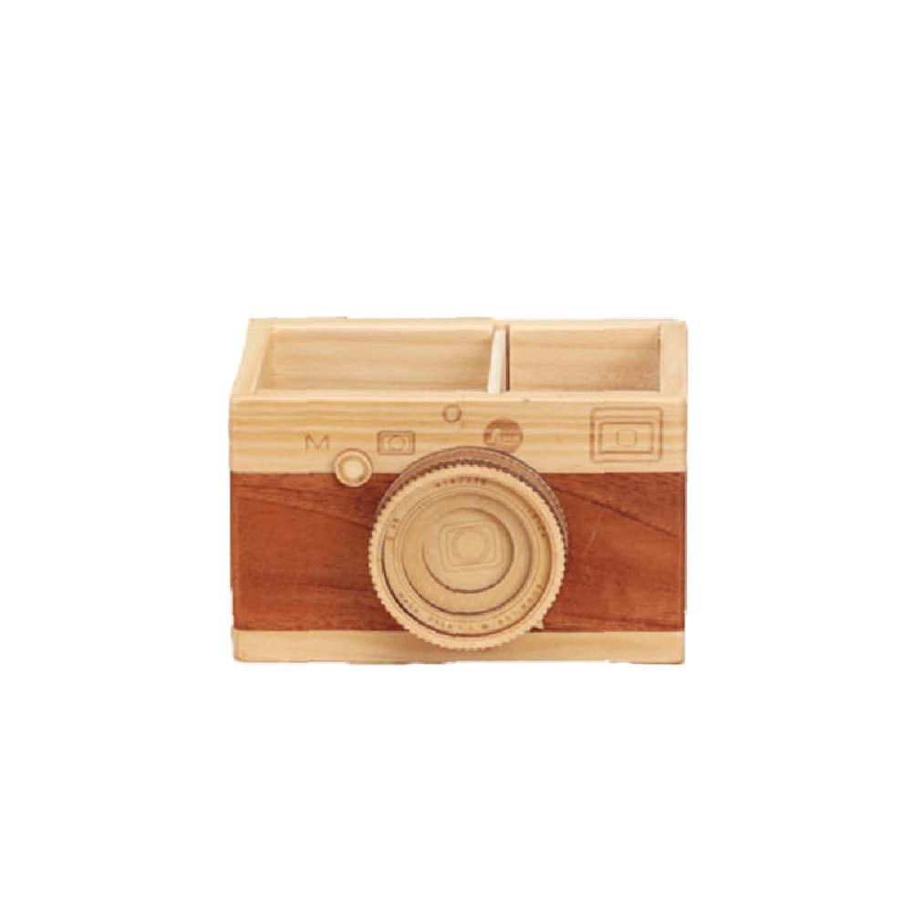 SagaSave Wood Pen Holder, Creative Camera Shaped Desktop Pencil Holder, Wooden Cute Pen Pot, Gift for Kids Students, Friends