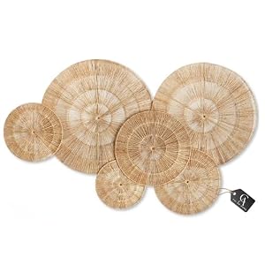 CHI AN HOME Wicker 23 Inch Jute Wall Decor Baskets, Set of 6 Extra Large Woven Jute Wall Plates, 23″,21″,15″,13″,12,10″, Decorative Baskets for Wall Arts, Wall Hanging for Bedroom, Living Room, Office