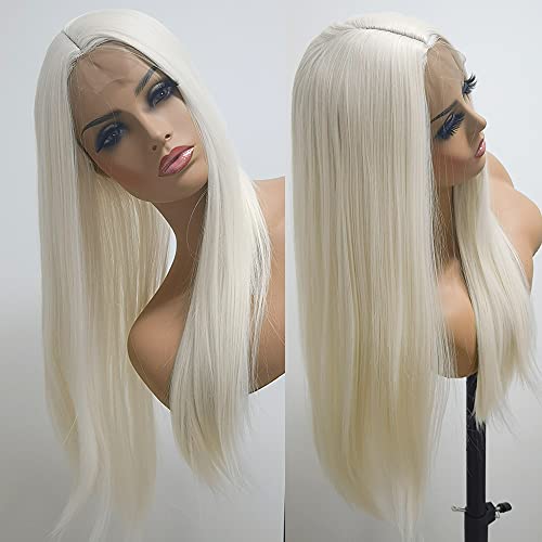 ANDRIA Platinum Blonde Wig White Wig Synthetic Wig Lace Front Wig Straight Wig Synthetic Wig for Women Heat Resistant Hair Long Lace Front Wigs for Women Cosplay Fairy Wig Party Colorful Wig