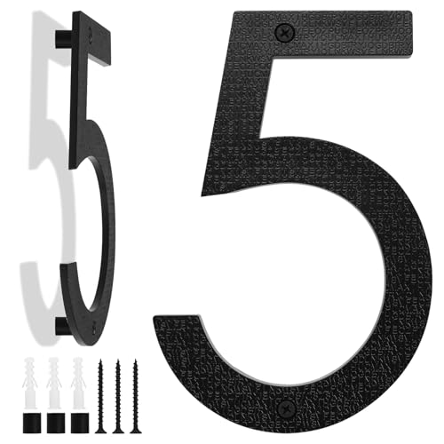 Black House Number, 20cm Large, Floating House Number Plaque, Street Door Number made from ABS Plastic with 3D Effect for Office Doors, Mailboxes, Garages - Digit(5)