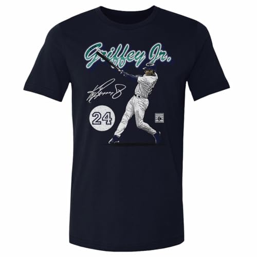 500 LEVEL Ken Griffey Jr. Shirt - Ken Griffey Jr. Seattle Retro Script WHT (True Navy, Large)