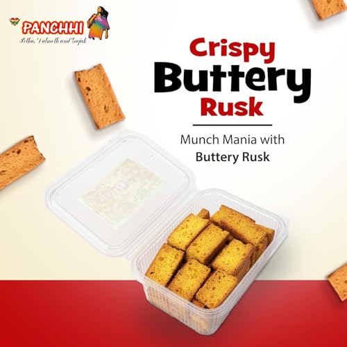 Image of Panchhi Rusk Biscuits 345 Gram Crispy & Buttery Toast Made with Refined Wheat Flour Amul Butter Milk Solids Cardamom, Custard Powder Perfect Tea Time Snack with Light Sweet Flavor (6 Month Shelf Life)