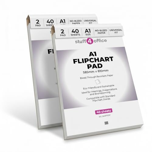 Stuff 4 Office | Flipchart Paper Pad | A1 Paper Plain | 40 sheets | White Presentation Flip Chart Paper for Meetings Classrooms Brainstorming Training & Office Use