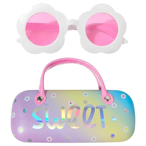 LUV HER Kids Daisy Sunglasses & Case Set – Girls Sunglasses Polarized Lenses – Sweet Floral Design - Main Image