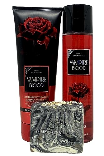 Bath & Body Works Vampire Blood 2 Piece Set - Fragrance Mist and Body Cream with a Charcoal Scrub Bar Soap