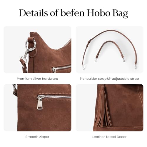 Image of Genuine Leather Hobo Crossbody Bag for Women, Soft Real Leather Bucket, Shoulder Handbag Purse with 2 Removable Strap