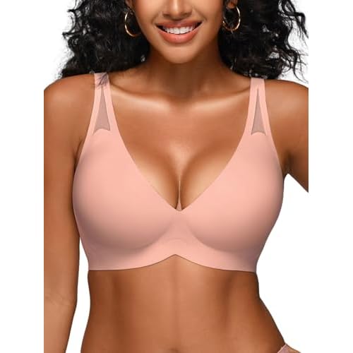 Jelly Bras for Women - S-M Wireless Deep V No Underwire Bralette with Support - Seamless Comfortable Lightly Padded T-Shirt Bra Cinnamon 2XL