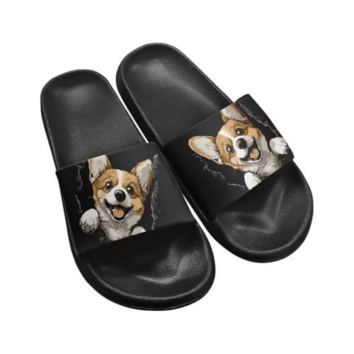 Forchrinse Corgi Slide Sandals for Men Women Cute Slippers Summer House Shoes Anti Slip Comfort Sport Athletic Sandals Lightweight