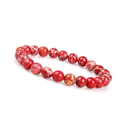 GOOD.designs Bracelet de perles de chakra en jaspe sédimentaire marin de 8 mm ou 10 mm, pierres naturelles, bracelet chakra en jade pour homme et femme. (Rouge 8mm)
